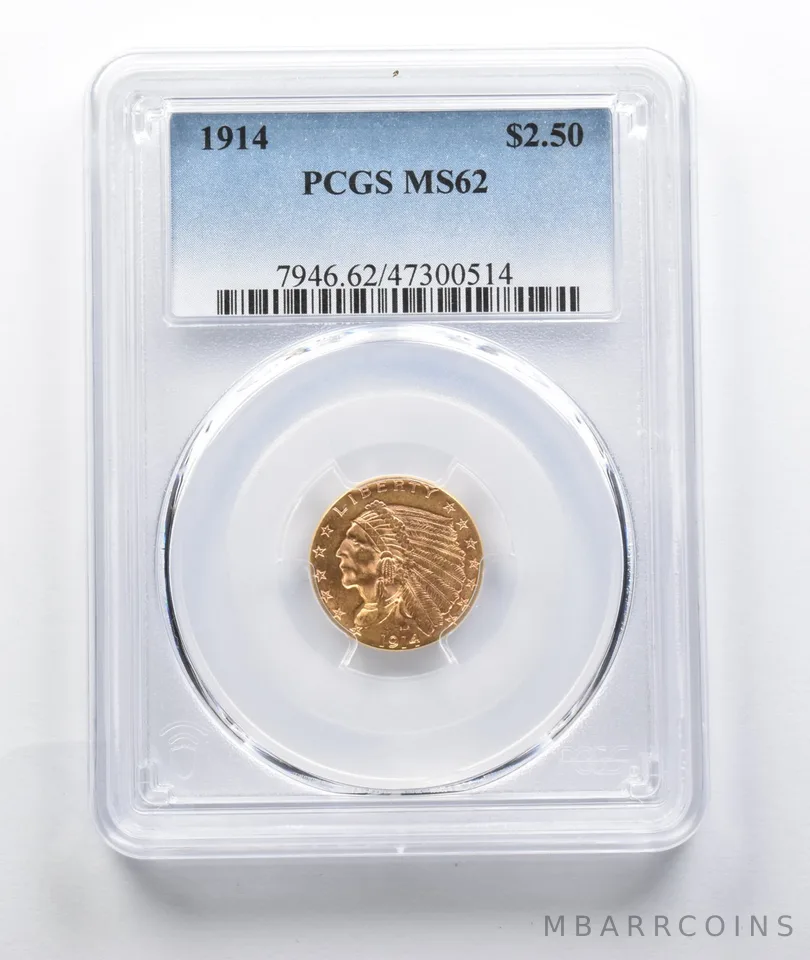 MS62 1914 $2.50 Indian Head Gold Quarter Eagle PCGS a7854
