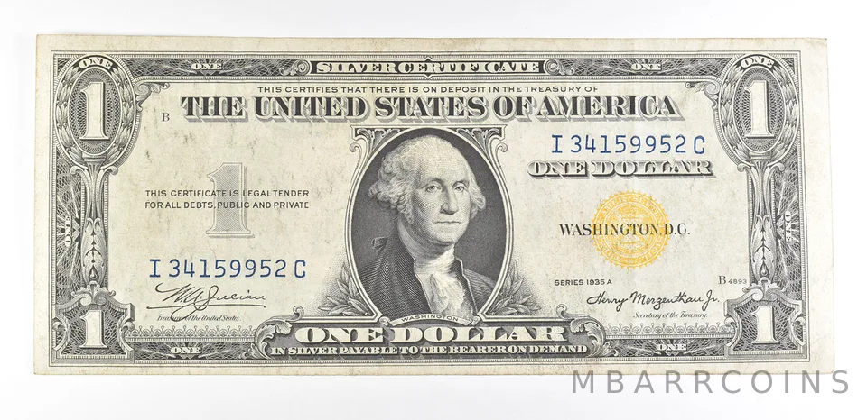 1935 A $1 Silver Certificate North Africa Yellow Seal Fr#2309 WWII *9379