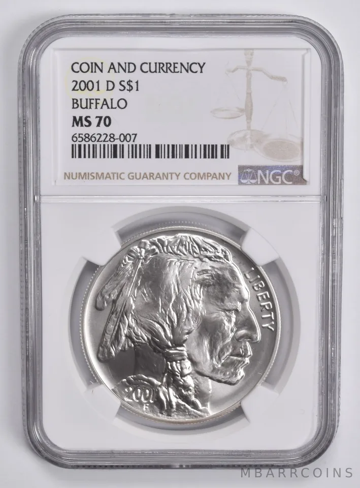 2001-D Buffalo Commemorative Silver Dollar Coin And Currency MS70 NGC