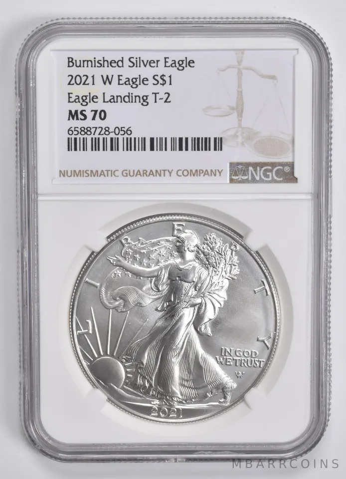 2021-W Burnished Silver Eagle Type 2 MS70 NGC Brown Label