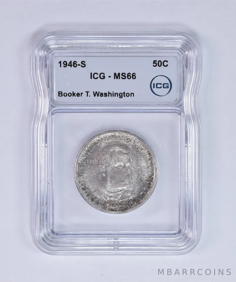 1946-S Booker T Washington Commemorative Half Dollar MS66 ICG Nice Tone *8016