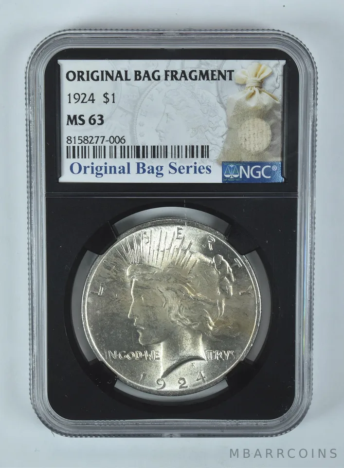 1924 Peace Silver Dollar Original Bag Fragment MS63 NGC