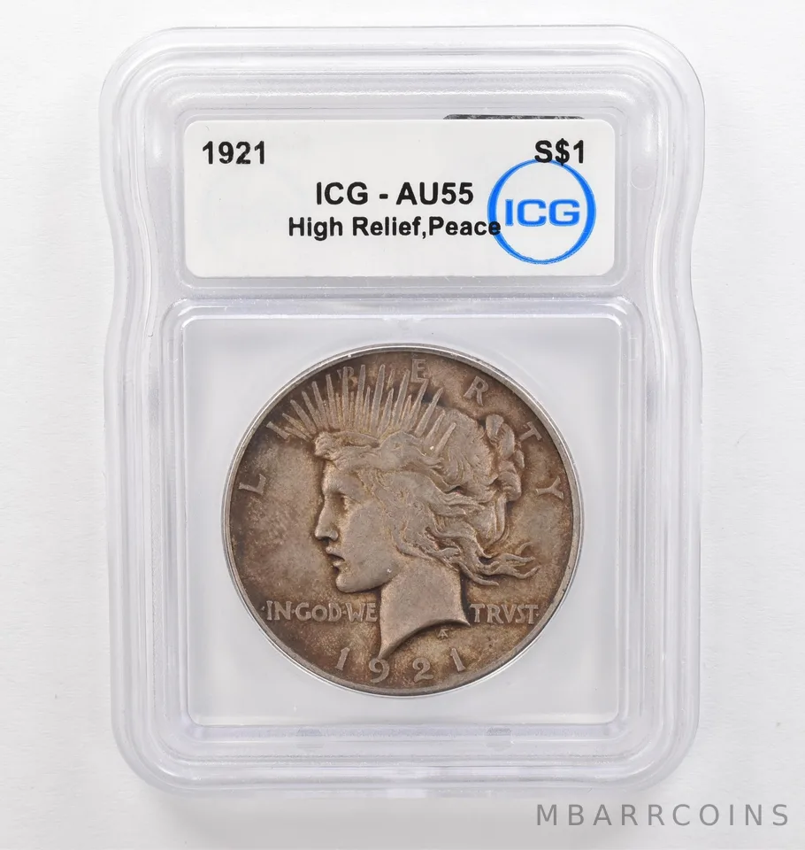 1921 Peace Silver Dollar High Relief AU55 ICG Beautiful Tone *0263
