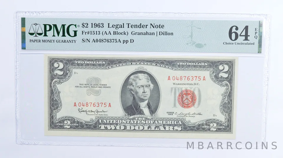 $2 1963 Legal Tender Note FR-1513 PMG 64 EPQ PMG Graded