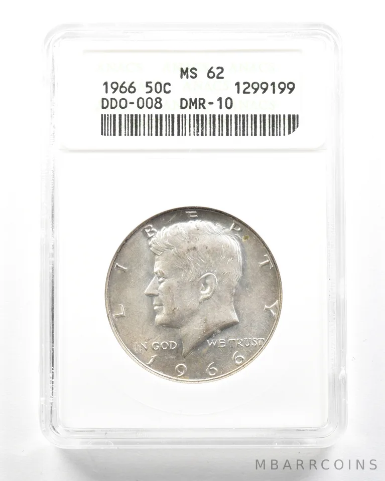 1966 Kennedy Half Dollar DDO-008 DMR-10 MS62 ANACS *2039