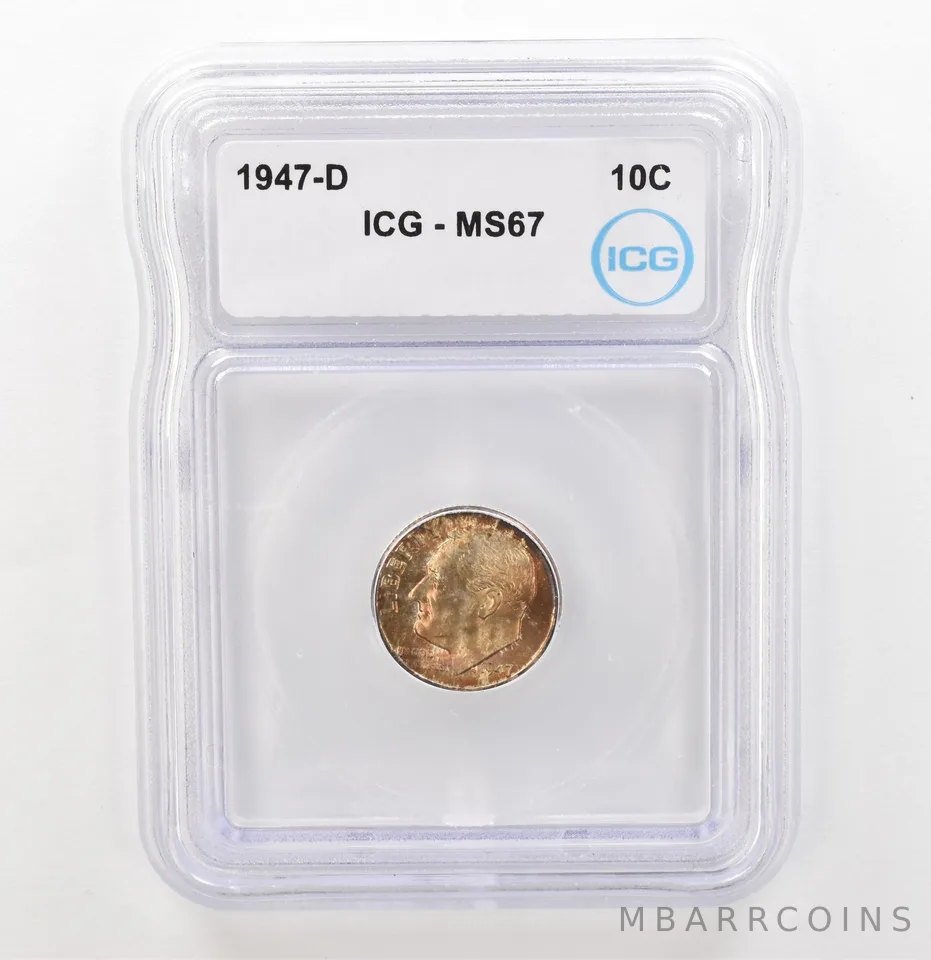 1947-D Roosevelt Dime MS67 ICG Beautiful Tone a3909