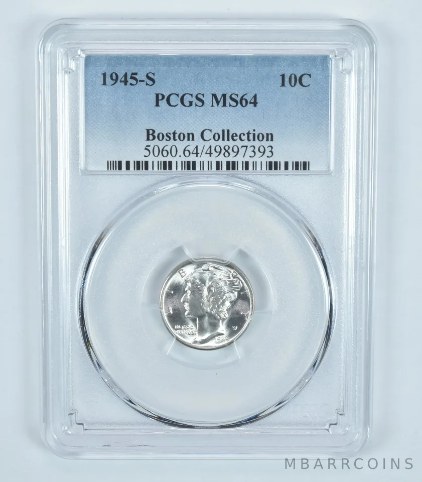 1945-S Mercury Dime Boston Collection MS64 PCGS Blue Label