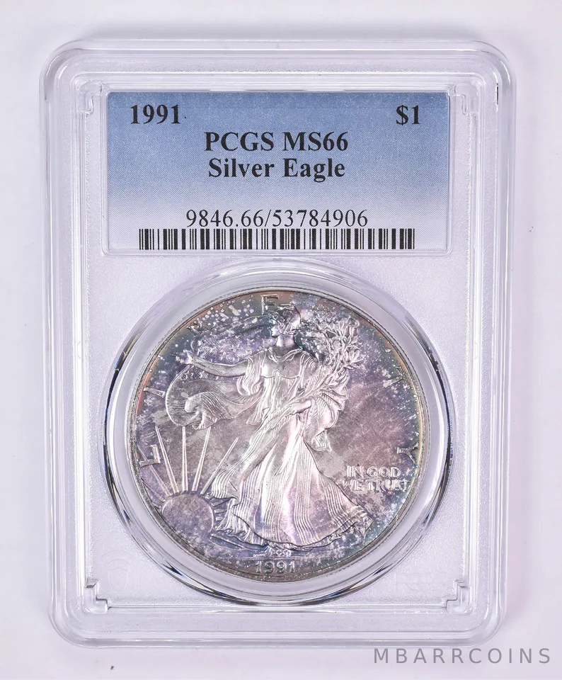 1991 American Silver Eagle MS66 PCGS Beautiful Tone *1093