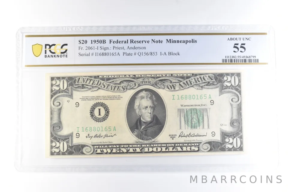 1950 B $20 Minneapolis MN FRN Fr#2061-I About Unc 55 PCGS *6082