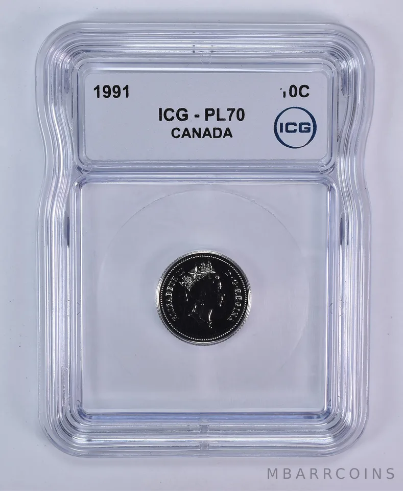 1991 Canada 10 Cents Bluenose PL70 ICG