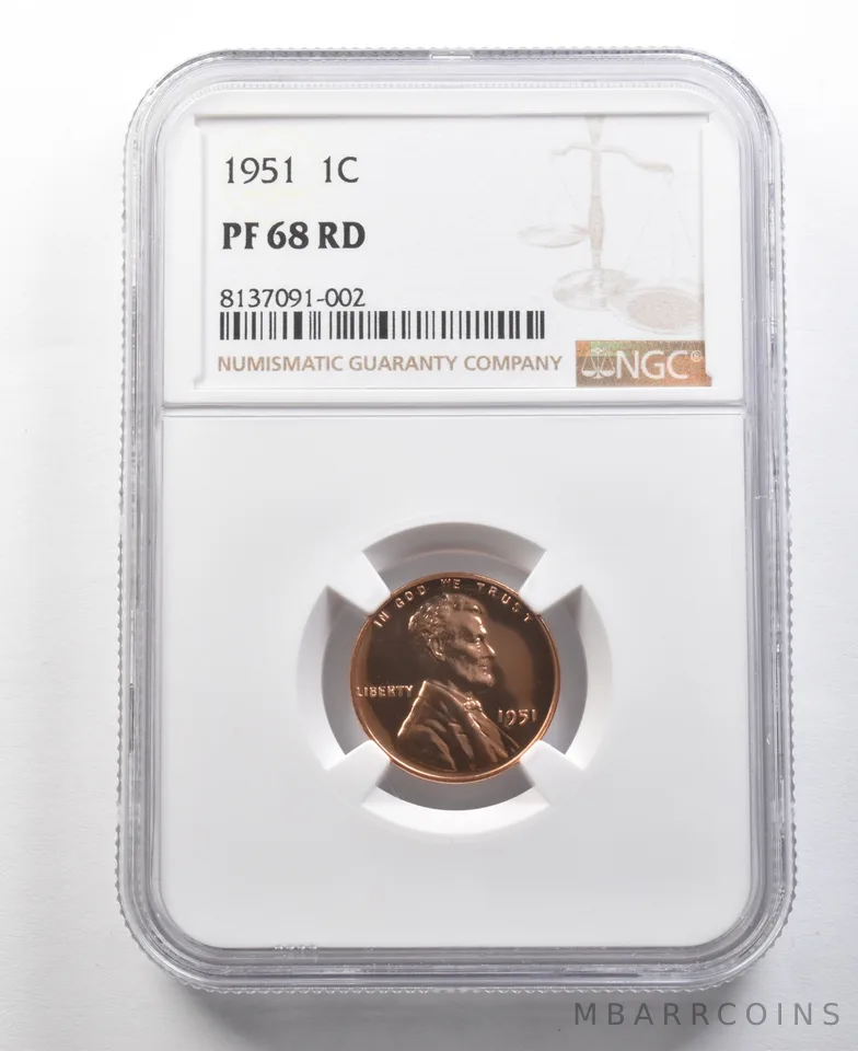 1951 Lincoln Wheat Cent PF68 RD NGC *0349
