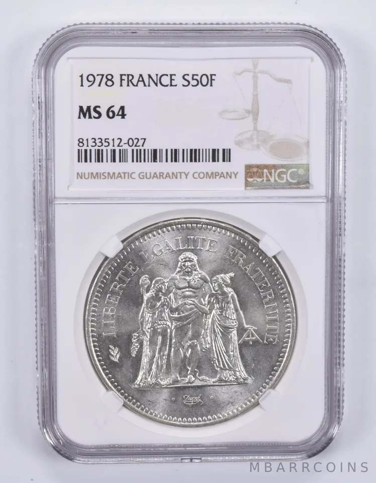 1978 France 50 Francs Silver MS64 NGC Brown Label