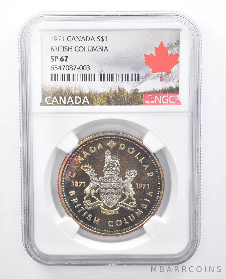 1971 Canada 1 Dollar Silver British Columbia SP67 NGC Rainbow Tone *7671