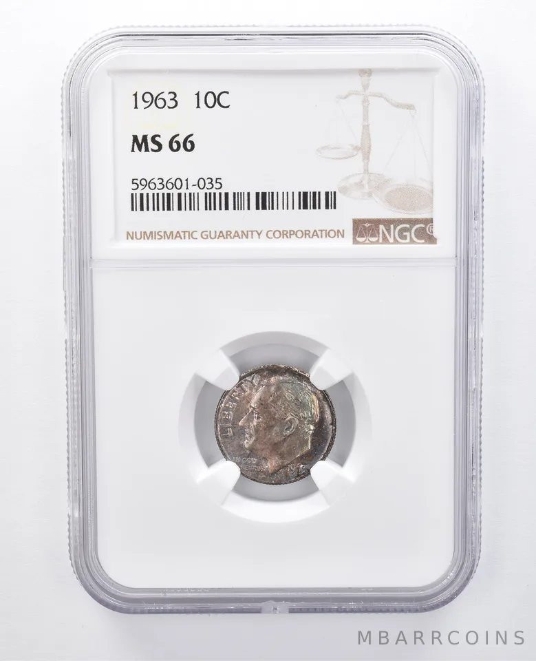 1963 Roosevelt Dime MS66 NGC Blue/Purple Tone *7977