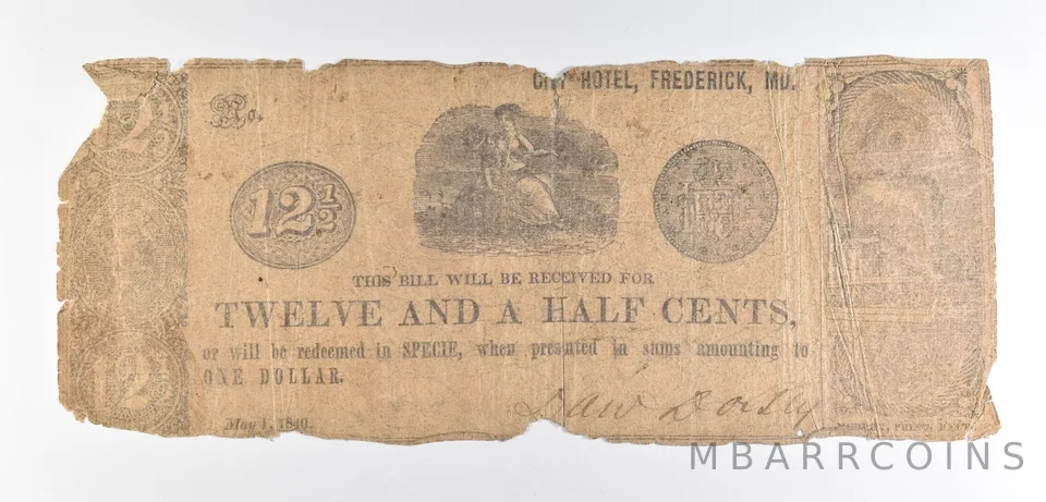 1840 12 1/2 Cents Frederick MD City Hotel Obsolete Note *8550