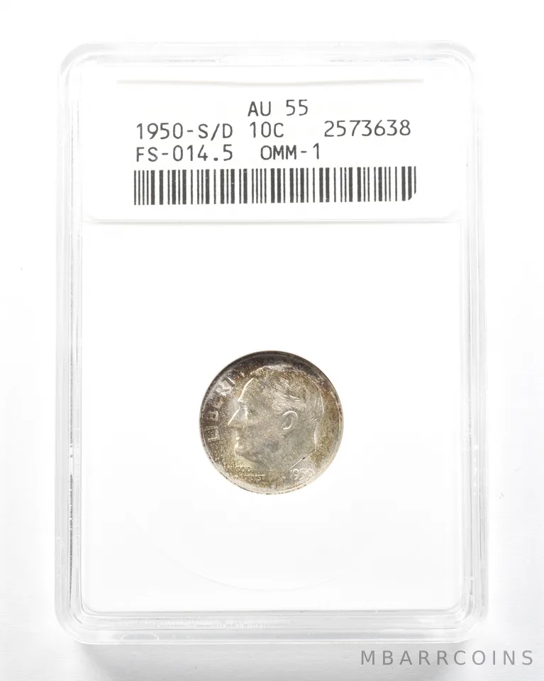 1950-S/D Roosevelt Dime FS-014.5 OMM-1 AU55 ANACS *2019