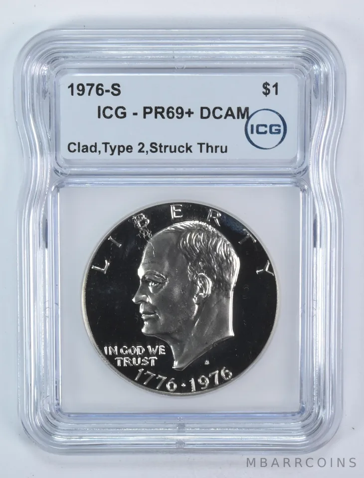 1976-S Eisenhower $1 Type 2 CLAD Struck Thru PR69+ DCAM ICG a5937