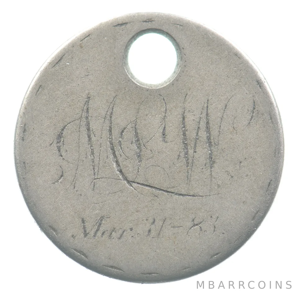 1883 Liberty V Nickel Love Token MW Holed Victorian *4806
