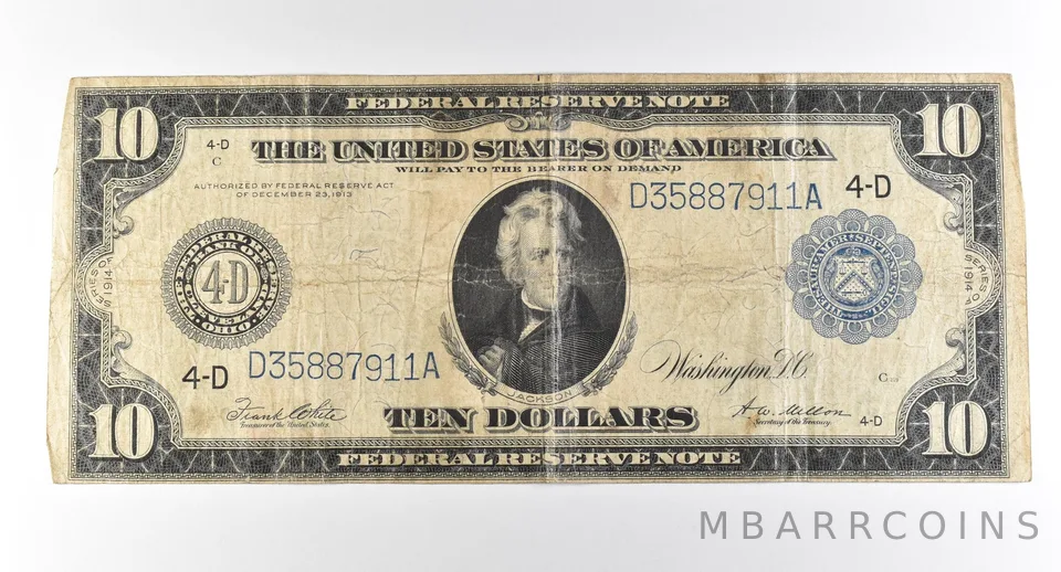 1914 $10 Cleveland OH FRN Large Note Blue Seal *2810