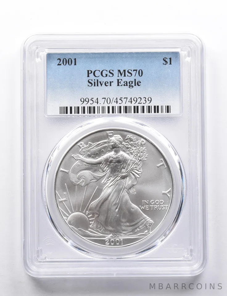 2001 American Silver Eagle MS70 PCGS Blue Lbl