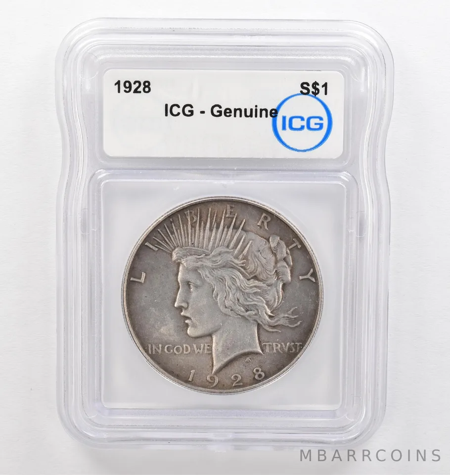 1928 Peace Silver Dollar Genuine ICG Beautiful Tone *0265
