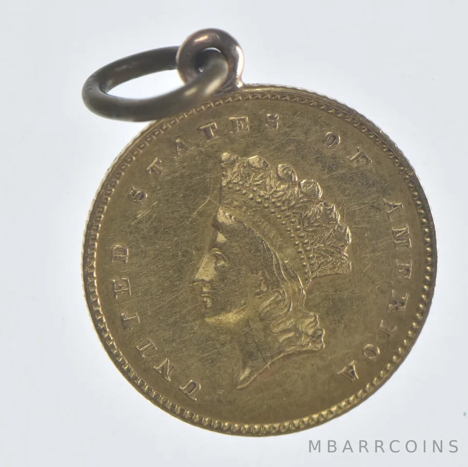 1855 $1 Indian Princess Head Gold Dollar Pendant *1067