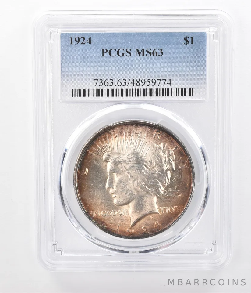 1924 Peace Silver Dollar MS63 PCGS Beautifully Toned *7496