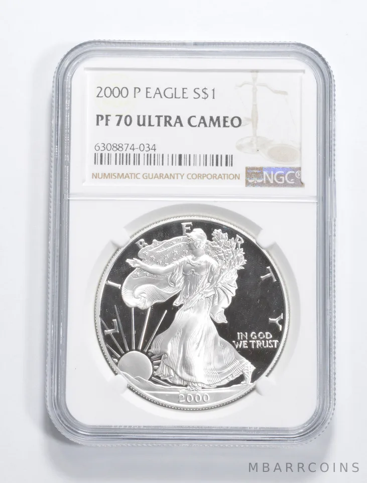 2000-P American Silver Eagle 1 Oz PF70 UCAM NGC Brown Label