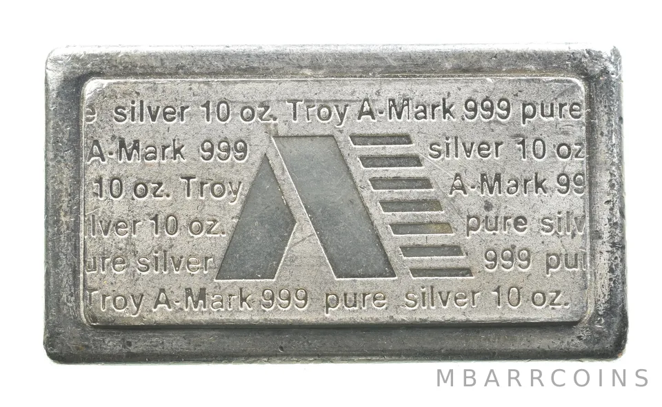 10 Troy Oz Silver Bar A Mark Stacker Vintage *6814