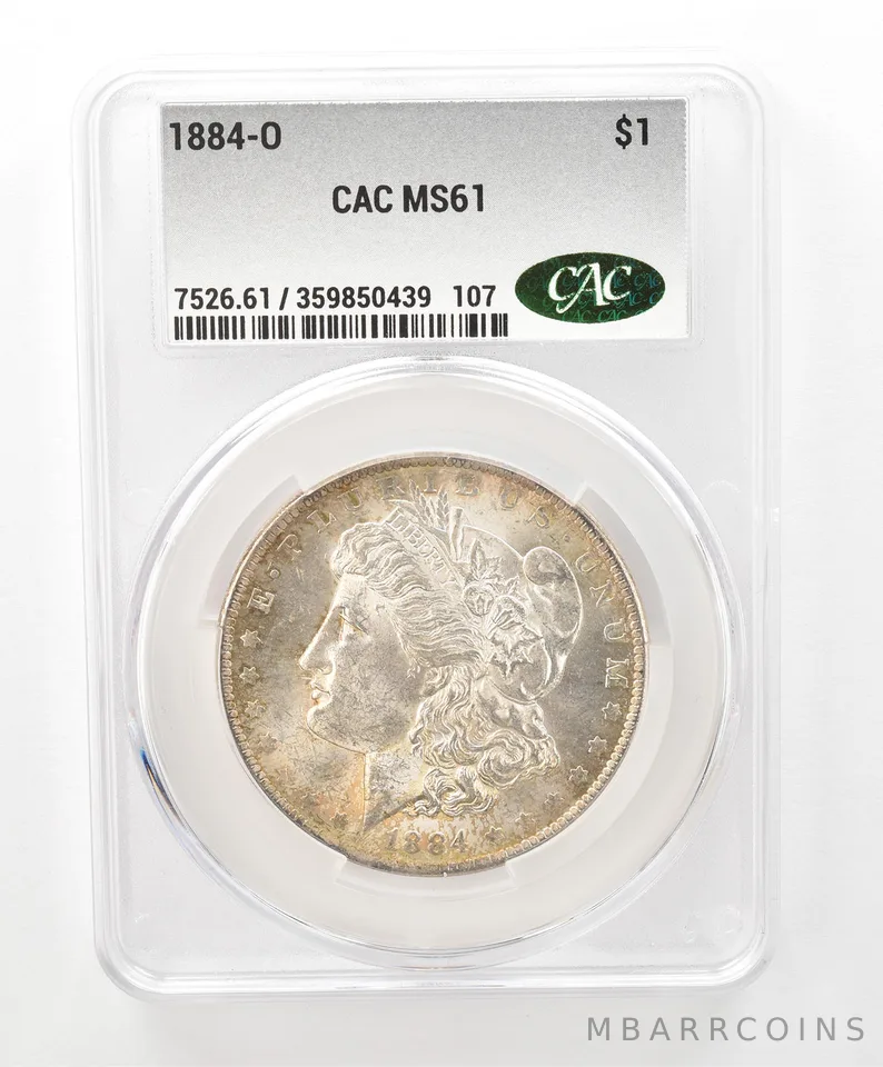 1884-O Morgan Silver Dollar MS61 CAC CACg Beautiful Tone a6609