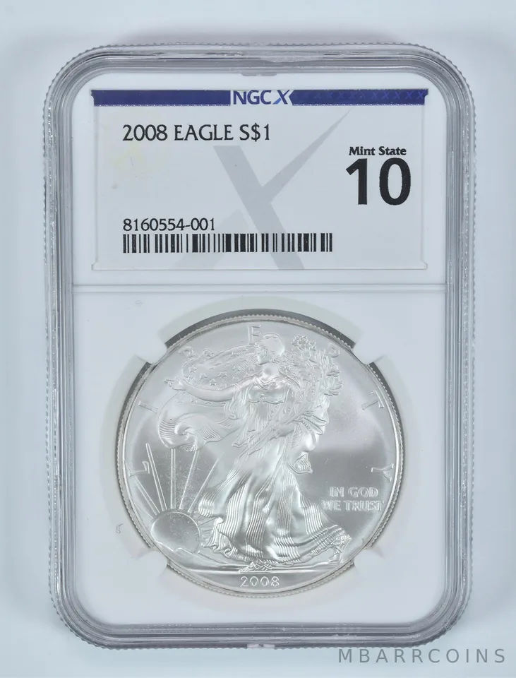 2008 American Silver Eagle Mint State 10 NGC X NGCX