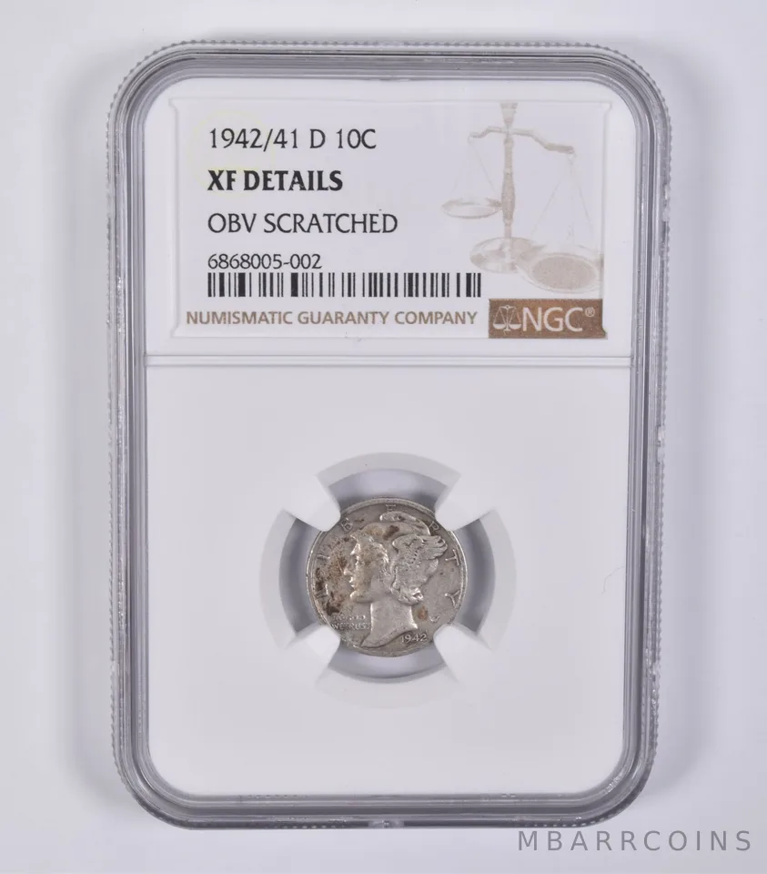 XF Details 1942/41-D Mercury Dime Obv Scratched NGC *3988
