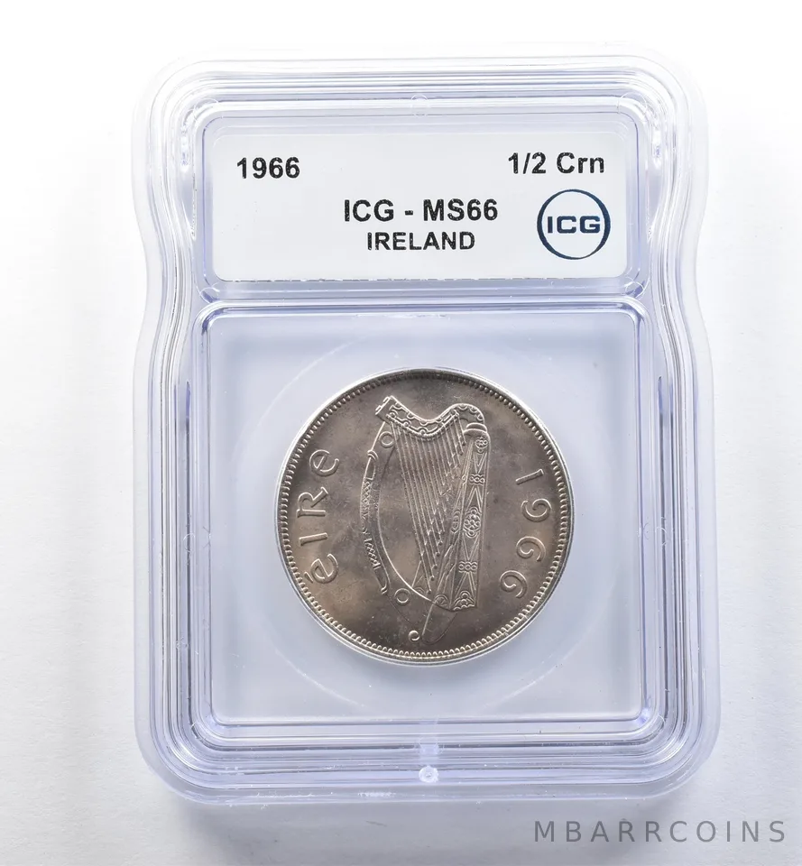 1966 Ireland 1/2 Crown MS66 ICG *2557