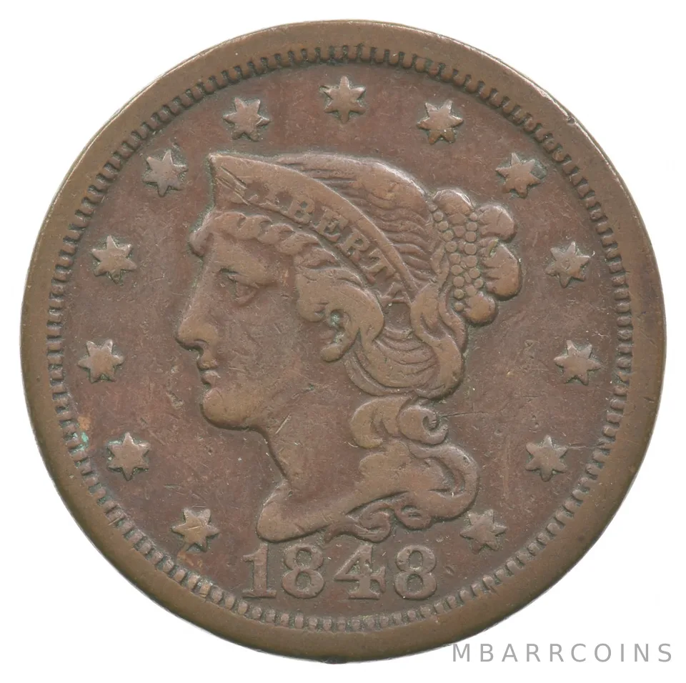 1848 Liberty Head Braided Hair Large Cent a3385