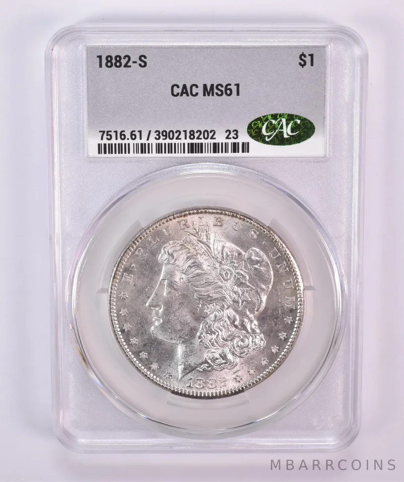 1882-S Morgan Silver Dollar MS61 CAC CACg
