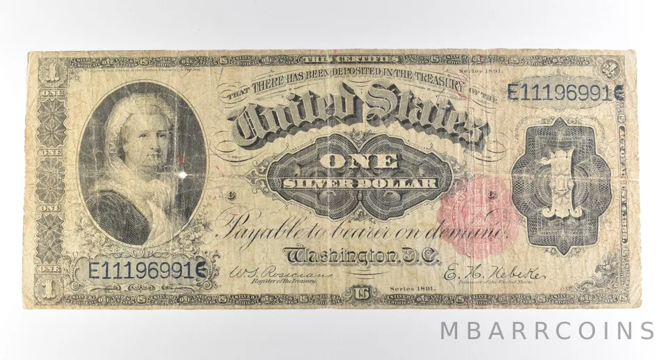 1891 $1 Silver Certificate Large Note Red Seal *3731