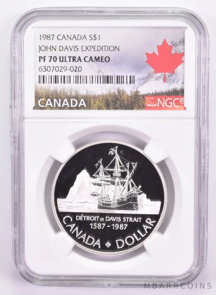 1987 Canada $1 Silver Dollar John Davis Expedition PF70 UCam NGC