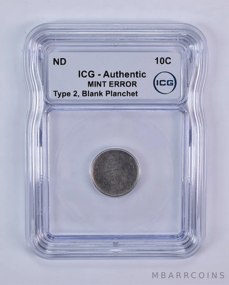 (ND) Dime Type 2 Blank Planchet Mint Error Authentic ICG