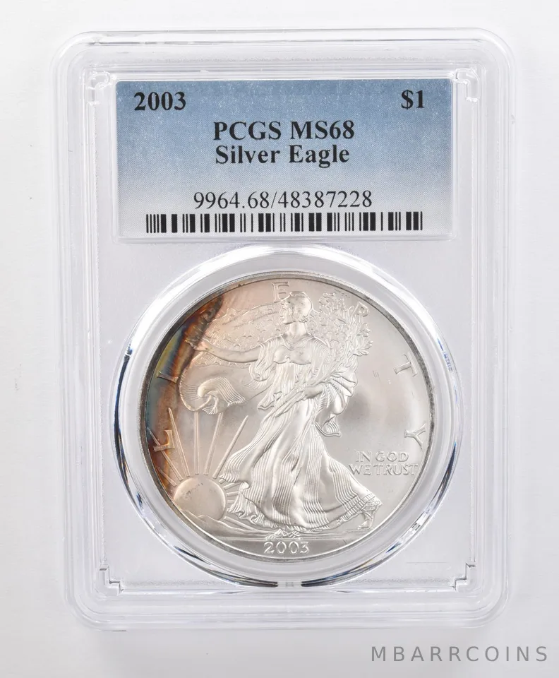 MS68 2003 American Silver Eagle PCGS Beautiful Toned Iridescent Peripheral a0144