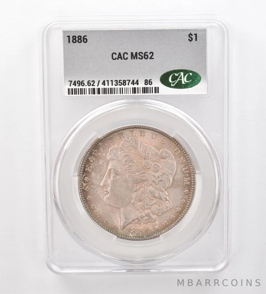 1886 Morgan Silver Dollar MS62 CAC CACg Beautiful Tone *2526