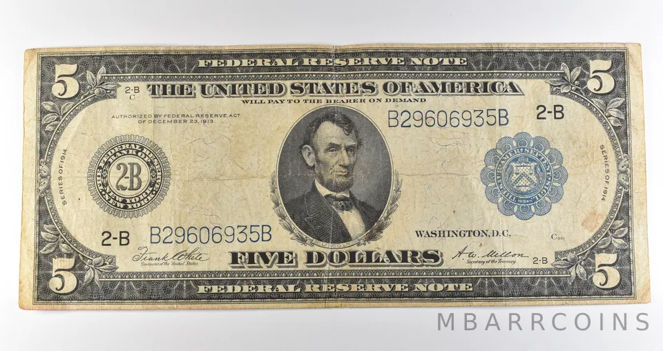 1914 $5 New York NY FRN Large Note Blue Seal *3666
