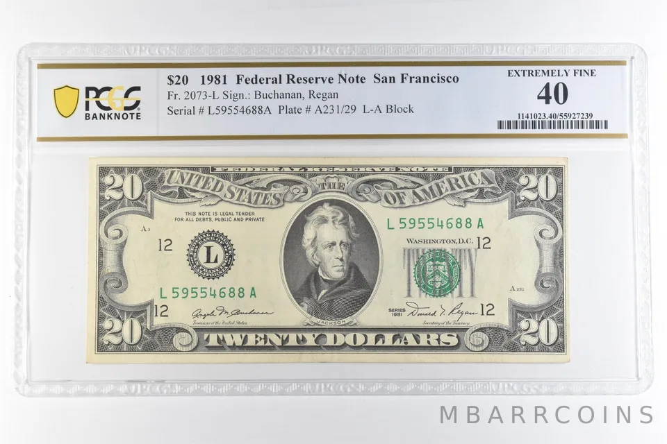 1981 $20 San Francisco CA FRN Fr#2073-L Extremely Fine 40 PCGS *6876