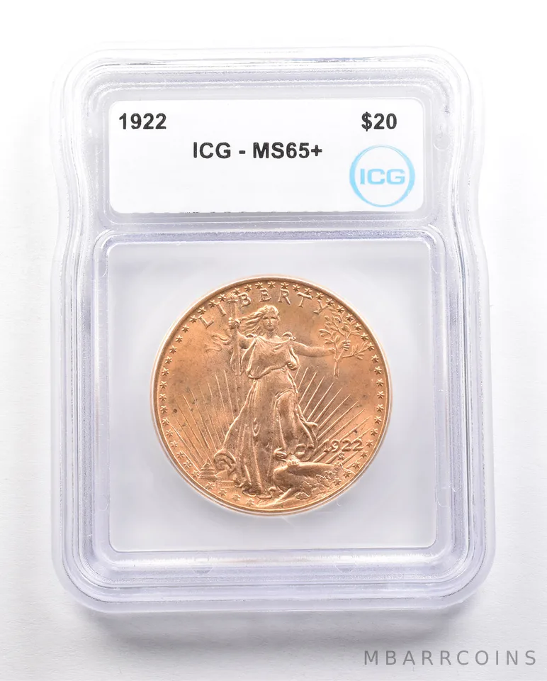 1922 $20 Saint Gaudens Gold Double Eagle MS65+ ICG a5870