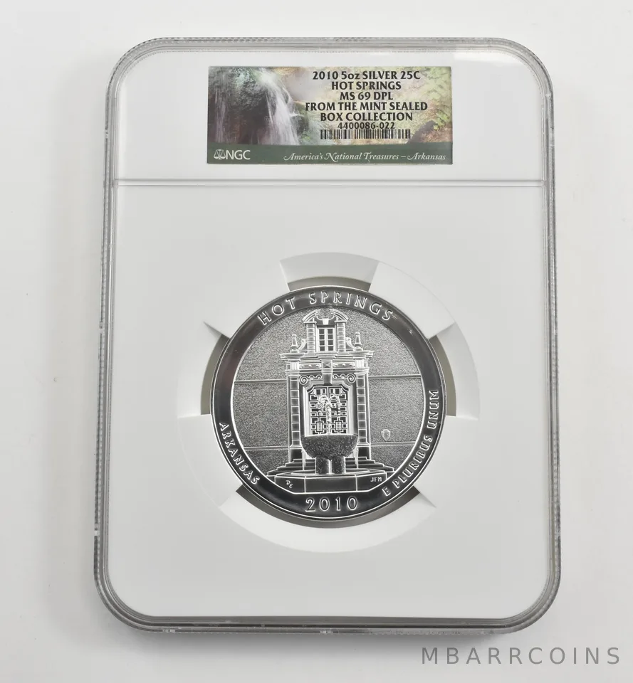 2010 5 Oz Silver Quarter America The Beautiful Hot Springs MS69 DPL NGC *1654