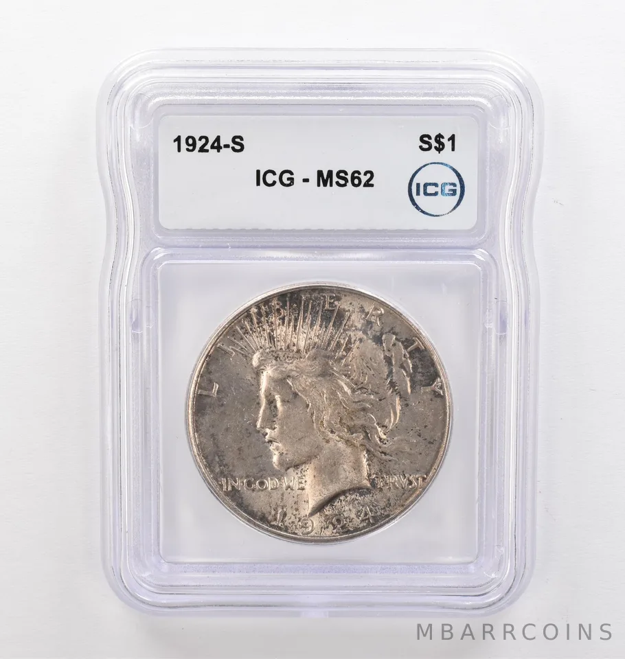 1924-S Peace Silver Dollar MS62 ICG Beautiful Tone *9780