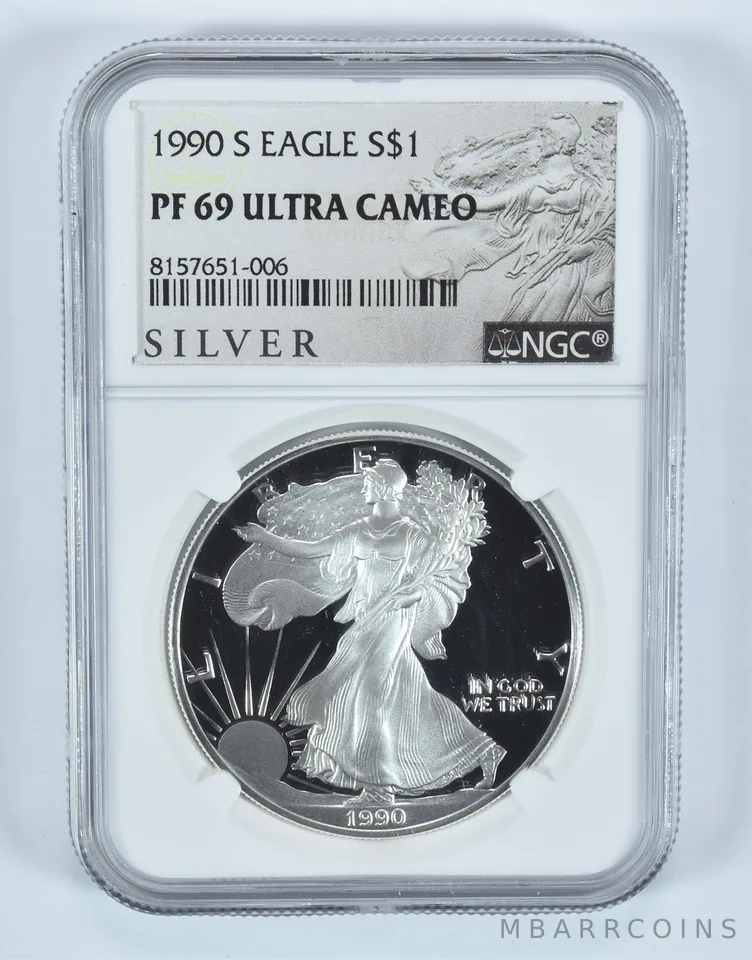 1990-S American Silver Eagle PF69 UCAM NGC Silver Label