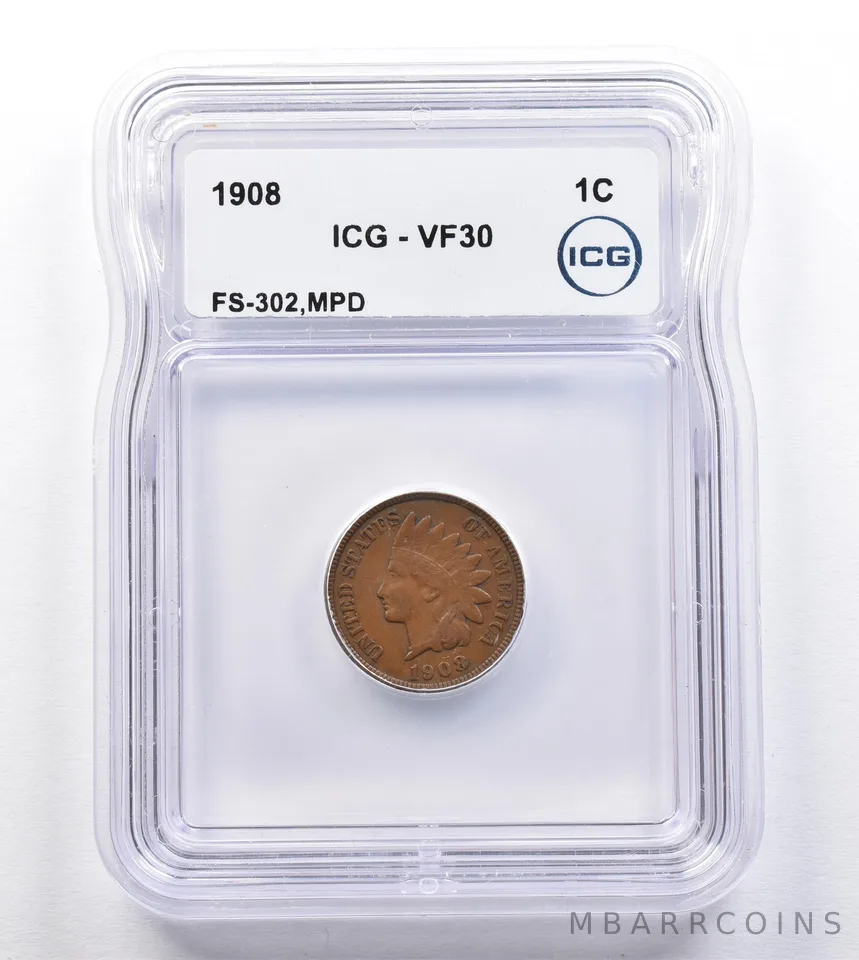 1908 Indian Head Cent FS-302 MPD VF30 ICG *2049