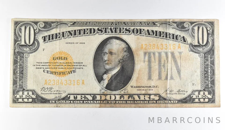 1928 $10 Gold Certificate Yellow Seal *1689