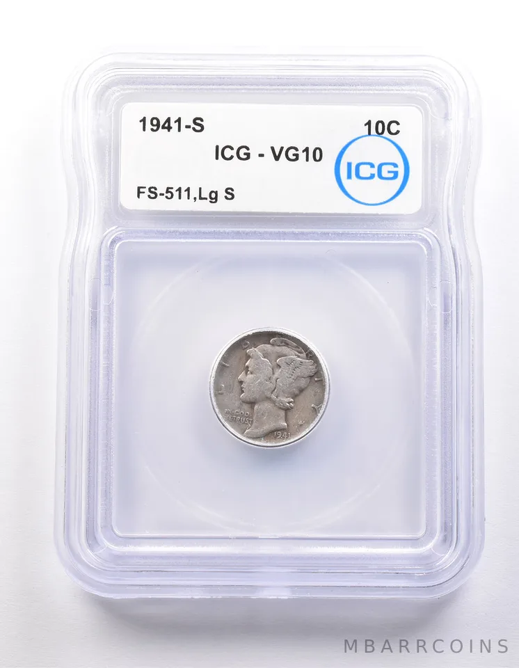 1941-S Mercury Dime FS-511 Large S VG10 ICG *9868