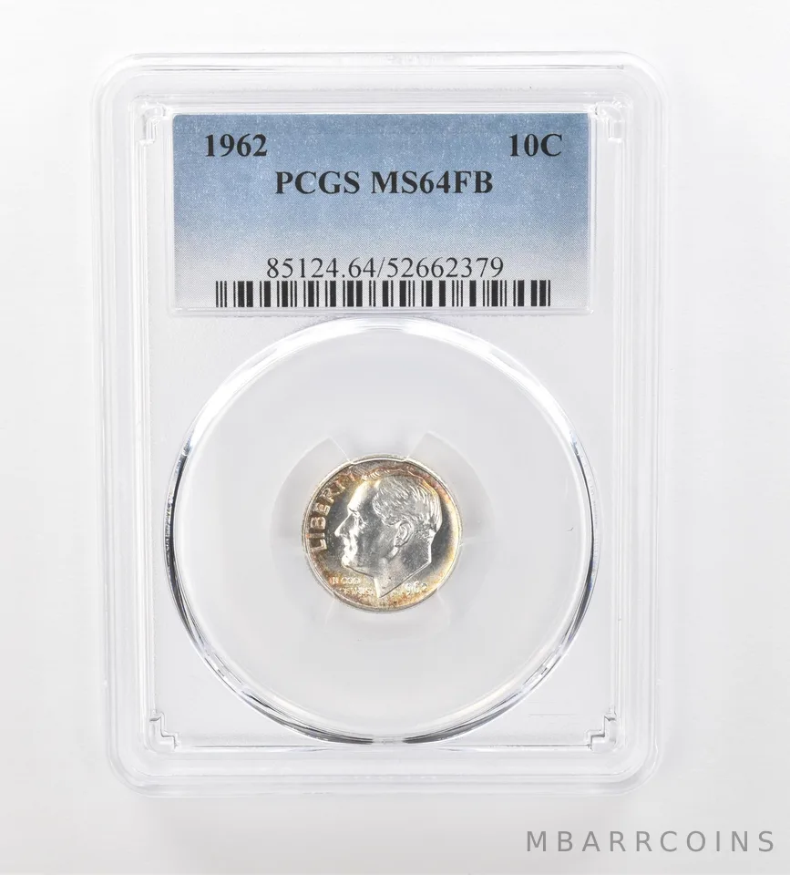 1962 Roosevelt Dime MS64 FB PCGS Peripheral Tone *1023